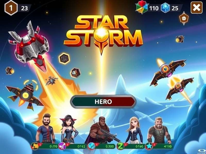 Star Storm Game Banner Showcasing Characters and Battle Arena